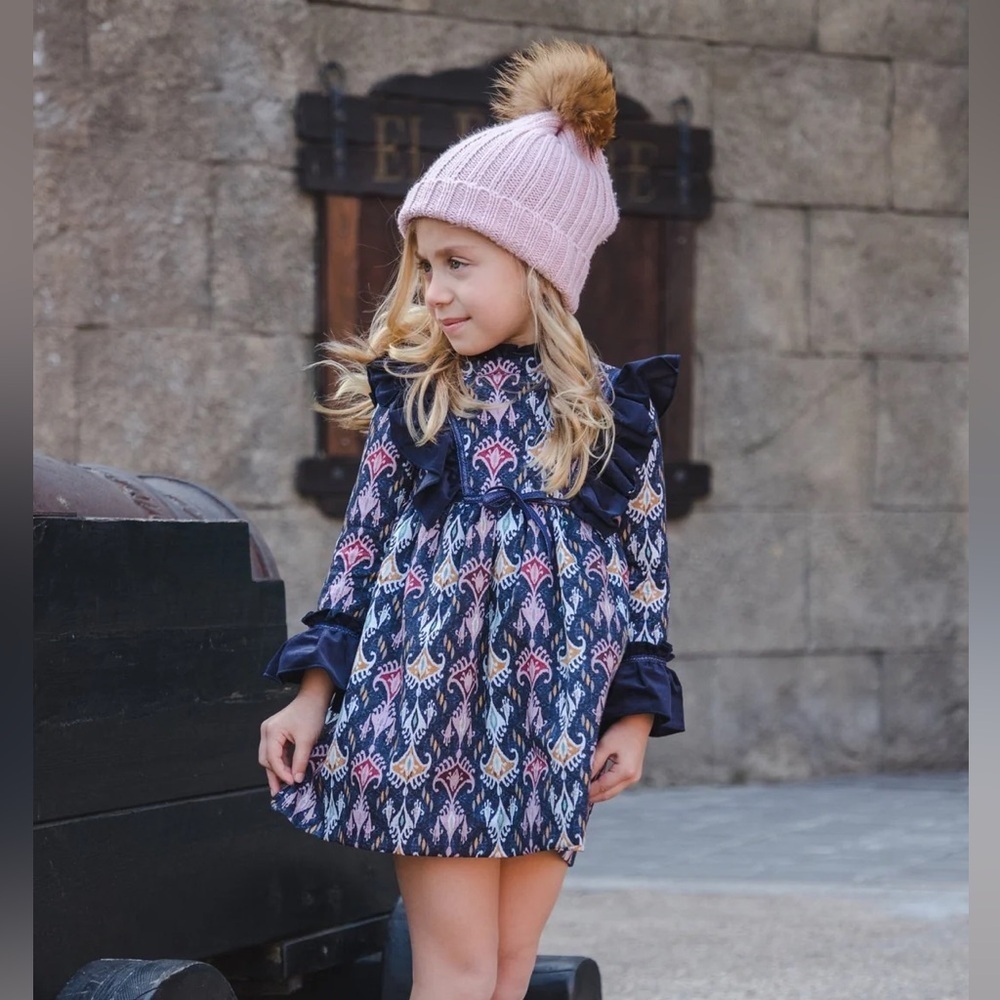 José Varón Ikat Ruffle Long Sleeve Girls Dress Size 10 NWT